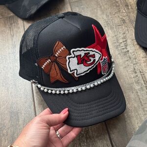 Black Trucker Hat with Red and Brown Accents